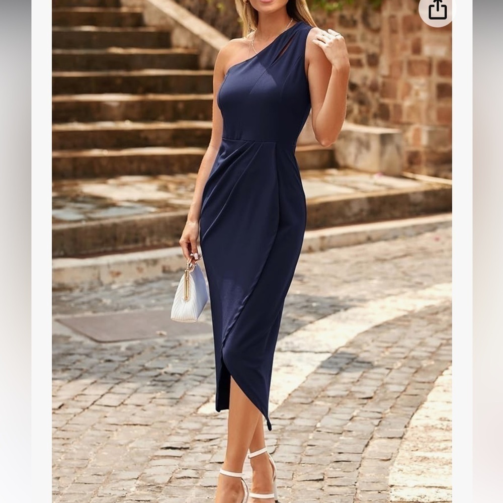 Asymmetrical One Shoulder Ruched Bodycon Midi Grace Karin Dress New with Tag - Picture 2 of 11